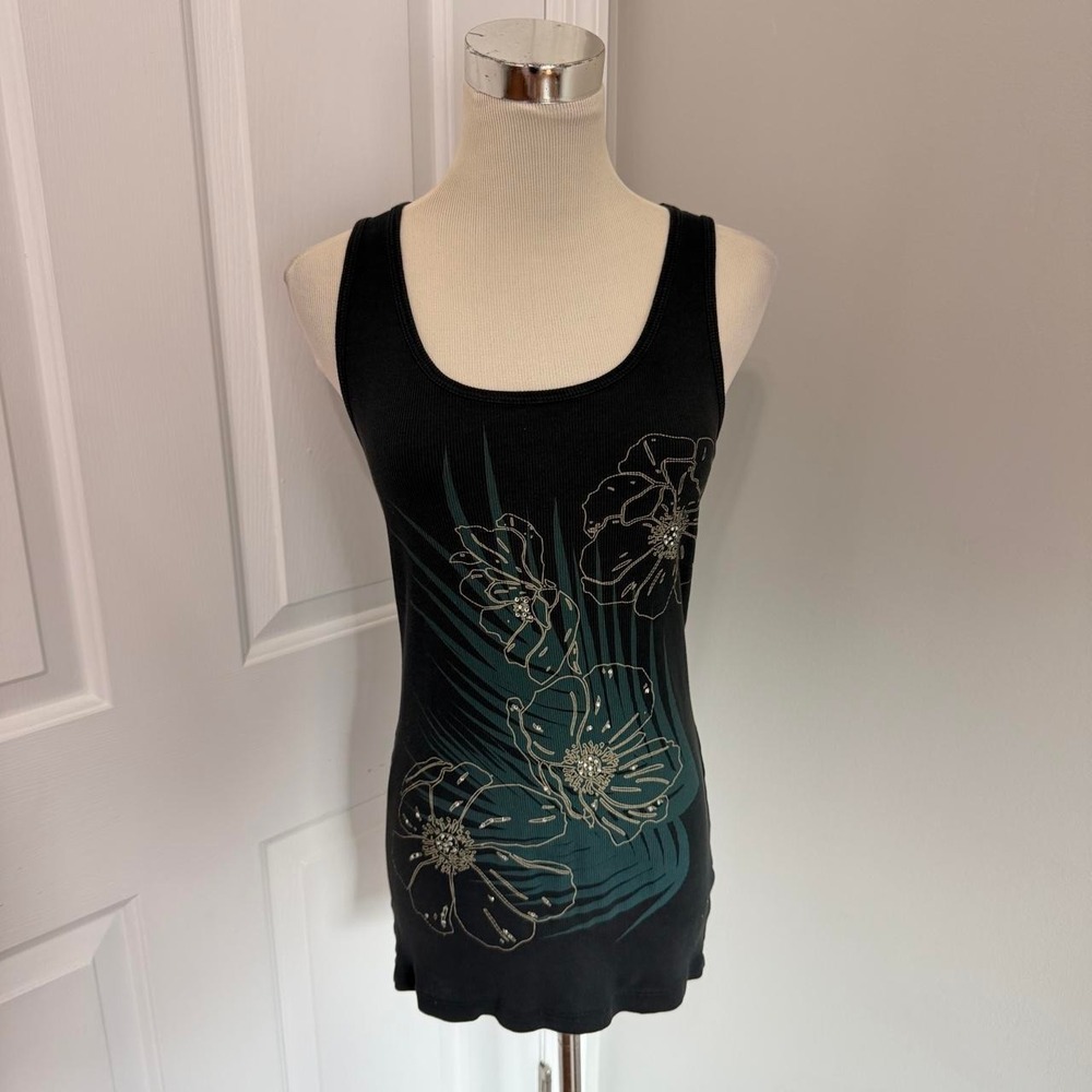 Y2K BLACK THE LIMITED FLORAL LONG TANK TOP